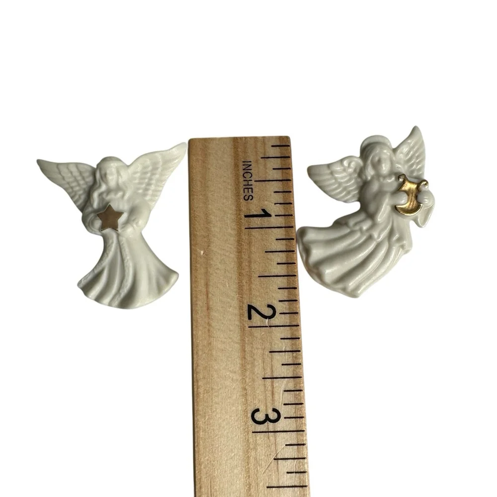 Lenox Vintage Angel Porcelain Brooch Pins Set Of 2 Angel Star & Angel Harp - Picture 8 of 8